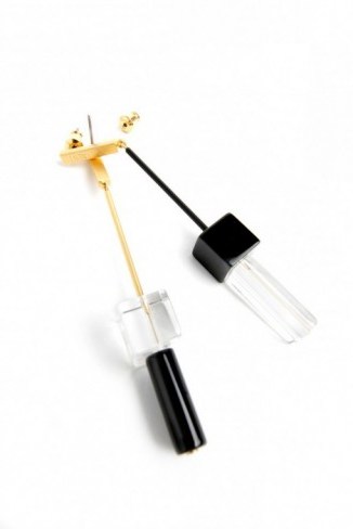 STORETS The Square Mind Earrings. Fashion jewelry | long drop earrings | monochrome jewellery | black and clear - flipped