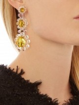 SIMONE ROCHA Triple-flower drop earrings. Designer jewellery | statement jewelry | yellow beaded flowers | floral accessories