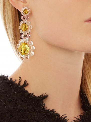 SIMONE ROCHA Triple-flower drop earrings. Designer jewellery | statement jewelry | yellow beaded flowers | floral accessories