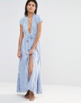 Tularosa Joel Plunge Maxi Dress in chambray. Long summer dresses | plunging necklines | holiday fashion | plunge front | deep V neckline