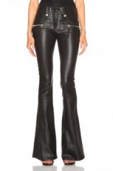 UNRAVEL LACE FRONT FLARE LEATHER PANTS in black. Flares | flared trousers | designer fashion