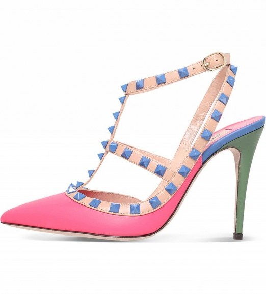 VALENTINO Rockstud 100 leather courts – pink, green & blue shoes – luxe shoes – designer high heels – luxury accessories – chic style – studded fashion – studs - flipped
