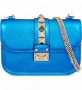VALENTINO Rockstud lock small metallic leather shoulder bag ~ blue metallics ~ studded handbags ~ silver studs ~ designer bags