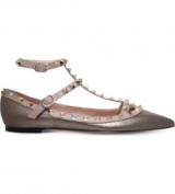 VALENTINO Rockstud metallic leather ballerina flats in pewter. Chic footwear | designer flat shoes | ankle strap | stud embellished | studded accessories