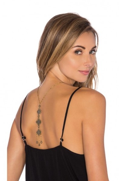 VANESSA MOONEY LOLA BACK PIECE – body jewellery – front and back necklaces – summer style – holiday accessories – gold toned necklaces - flipped