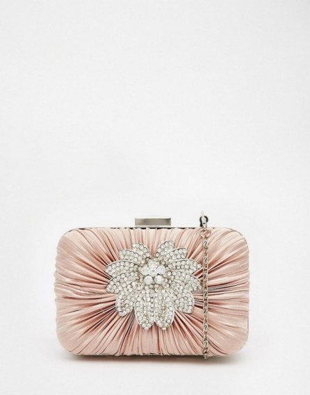 Vintage Styler Box Clutch with Floral Brooch Detail in Nude – evening luxe – luxury style evening bags – embellished handbags – occasion accessories - flipped