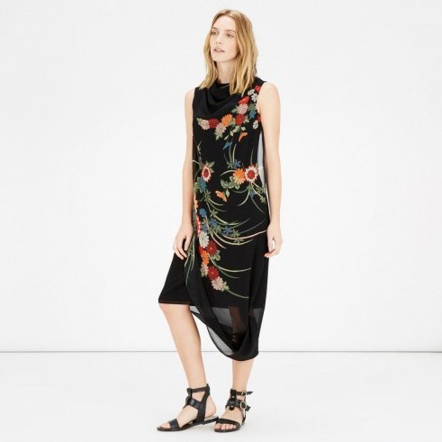 WAREHOUSE – WATERCOLOUR FLORAL DRESS in BLACK ~ flower printed dresses ~ summer fashion ~ asymmetric hemline - flipped
