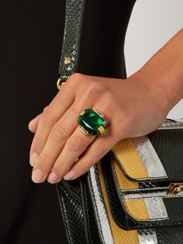 MARNI Wraparound rhinestone ring. Statement fashion jewellery | designer rings | green stones | accessories - flipped