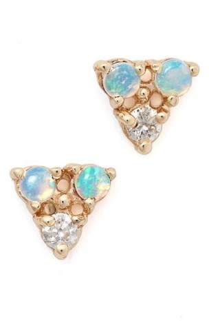 WWAKE Triangle Opal & Diamond Earrings yellow gold. Fine stud earrings | luxe studs | opals | diamonds | luxury accessories | triangles - flipped