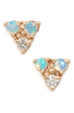 WWAKE Triangle Opal & Diamond Earrings yellow gold. Fine stud earrings | luxe studs | opals | diamonds | luxury accessories | triangles