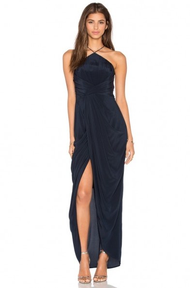 SILK TUCK LONG DRESS in french navy by ZIMMERMANN ~ long occasion dresses ~ event gowns ~ designer evening fashion - flipped