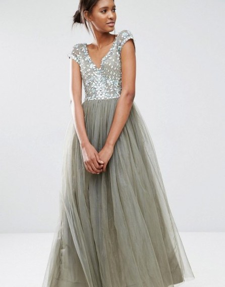 A Star Is Born Prom Embellished Tulle Maxi Dress grey – evening gowns – long party dresses – feel like a princess – layered skirt – special occasion wear – event fashion - flipped