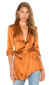 ACLER ~ BENNET SILK SHIRT in bronze. Silk shirts | luxe wrap front blouses | luxury style tops | silky