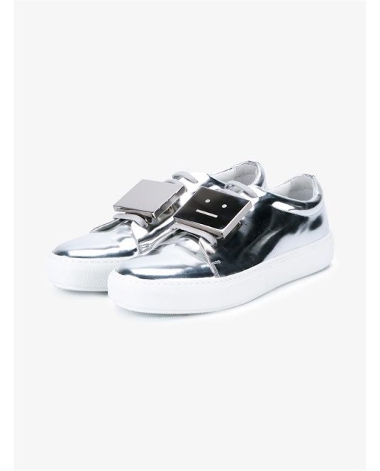 ACNE STUDIOS Leather Adriana Sneakers. Silver metallic flat shoes | designer flats | casual luxe - flipped