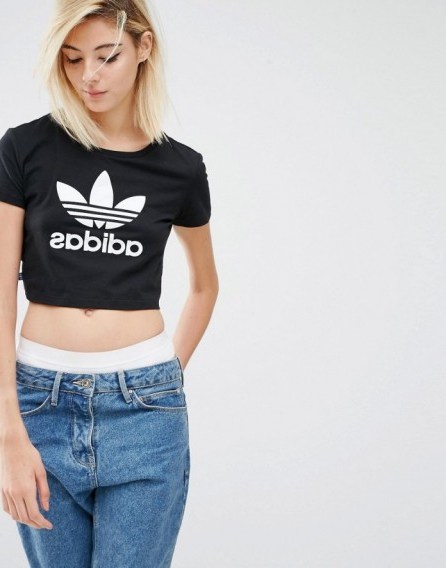 Adidas Originals Slim Cropped T-Shirt With Trefoil Logo black. Sports clothing | crop tops | casual weekend clothing | tees | t-shirts | sportswear - flipped