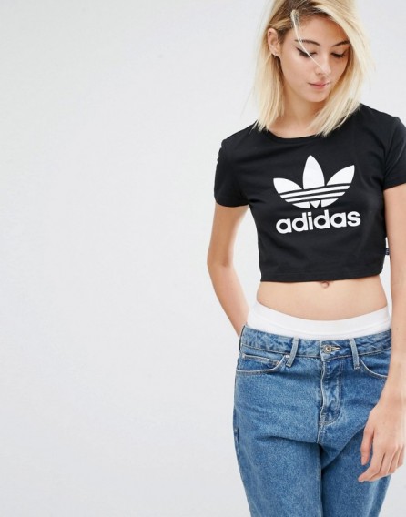 Adidas Originals Slim Cropped T-Shirt With Trefoil Logo black. Sports ...
