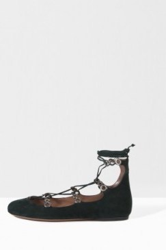 ALAIA Chamois Lace Up Ballerina in green. Ballet flats | chic flat shoes | front lace ups - flipped