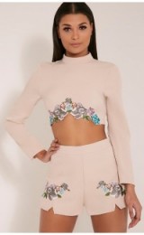 pretty little thing angie nude floral embroidered crop top – summer tops – shorts sets – cropped style – fashion