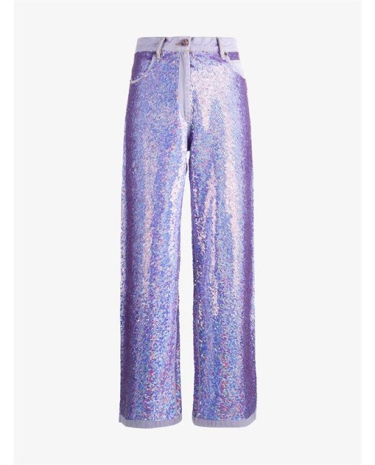 ASHISH Sequin Embellished Jeans. Designer denim | purple sequins | luxe fashion - flipped