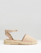 affordable summer luxe ASOS JINX Studded Two Part Espadrilles. Taupe faux suede | pyramid studded flats | casual chic flat shoes | ankle strap | stud | silver tone studs