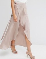 ASOS Maxi Wrap Skirt in Satin taupe – long summer skirts – occasion fashion – garden parties – party style – floaty fabric – feminine