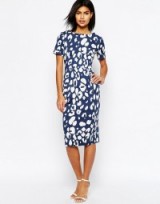 ASOS Wiggle Dress in Navy Animal Print ~ blue & white prints ~ glamorous day dresses ~ fashion ~ glamour