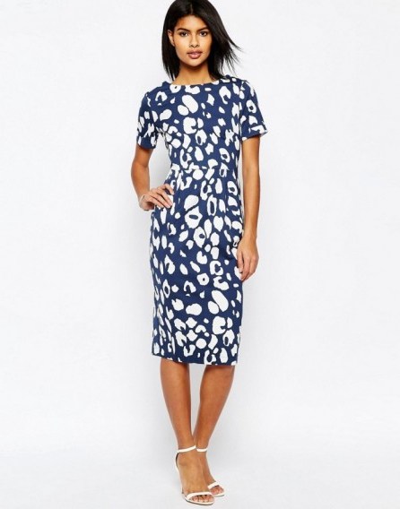 ASOS Wiggle Dress in Navy Animal Print ~ blue & white prints ~ glamorous day dresses ~ fashion ~ glamour - flipped