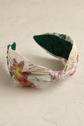 ANTHROPOLOGIE Azalea Beaded Floral Headband ~ flower printed hair accessories ~ embellished headbands ~ bead embellishments - flipped