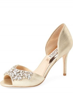 Badgley Mischka ‘Candance’ Crystal Embellished d’Orsay Pump – wedding shoes – bridal accessories – peep toe mid heels – jewelled courts - flipped