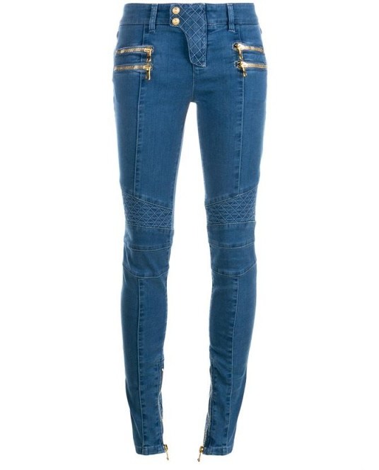 BALMAIN Double Zip Biker Denim Jeans. Blue denim | casual designer fashion | skinny style | zips - flipped