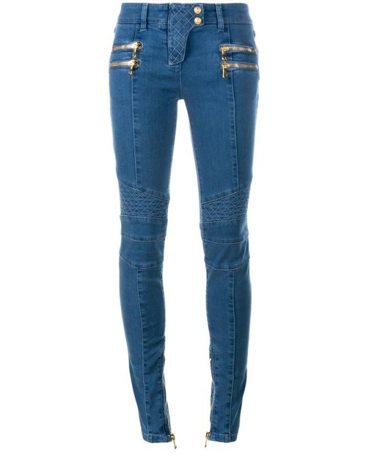 BALMAIN Double Zip Biker Denim Jeans. Blue denim | casual designer fashion | skinny style | zips