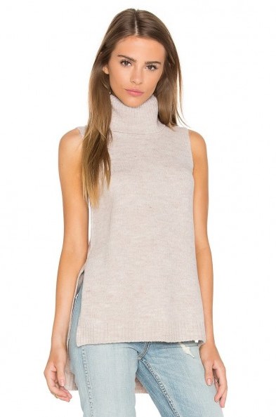 BARDOT ~ HARMONY KNIT TOP in oatmeal. knitted sleeveless tops | luxe style jumpers | high neck sweaters | roll neck | high low hem | chic knits with side slits | knitwear - flipped