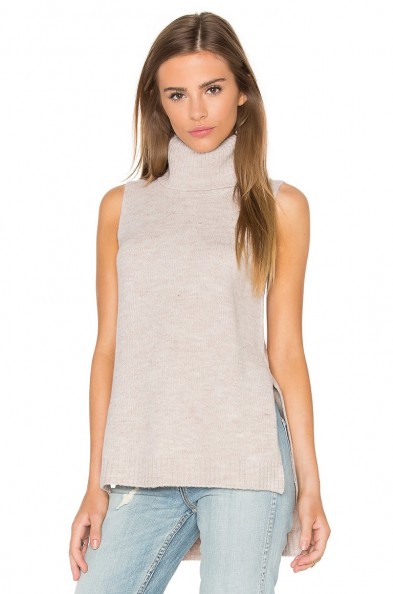 BARDOT ~ HARMONY KNIT TOP in oatmeal. knitted sleeveless tops | luxe style jumpers | high neck sweaters | roll neck | high low hem | chic knits with side slits | knitwear