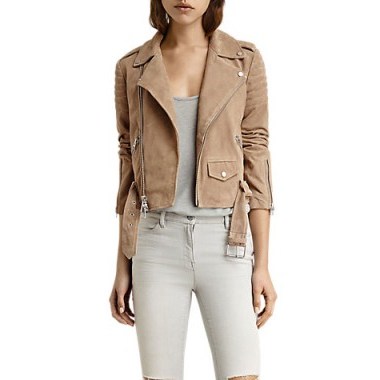 AllSaints Hitchen Biker Jacket, Sand Brown ~ casual jackets ~ stylish fashion ~ weekend chic - flipped