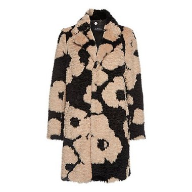 Marc Cain Fleo Pattern Faux Fur Coat, Black/Biscuit ~ floral coats ~ autumn/winter fashion ~ chic style clothing - flipped