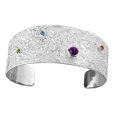 Nina B Semi-Precious Stones Textured Cuff ~ sterling silver cuffs ~ multi coloured stone jewellery ~ chic style bracelets ~ poolside accessories - flipped