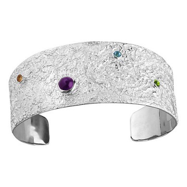 Nina B Semi-Precious Stones Textured Cuff ~ sterling silver cuffs ~ multi coloured stone jewellery ~ chic style bracelets ~ poolside accessories