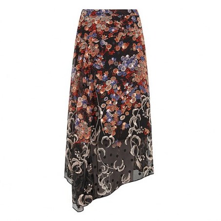 lk bennett Camille Silk Printed Skirt ~ floral asymmetric skirts ~ flower prints ~ printed - flipped
