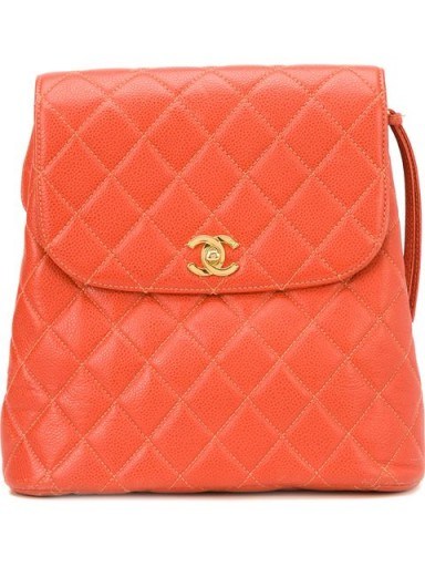 CHANEL VINTAGE quilted backpack orange leather ~ designer backpacks ~ chic style bags ~ luxury accessories - flipped