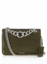 MIU MIU Club leather cross-body bag khaki leather – green handbags – designer bags – luxe accessories – crossbody – chain strap shoulder bags
