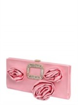 ROGER VIVIER PILGRIM ROSE SILK SATIN CLUTCH ~ pink satin rose appliqués ~ chic evening bags ~ embellished designer handbags ~ luxe style accessories