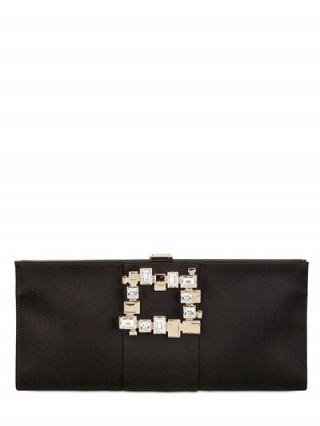 ROGER VIVIER PILGRIM SWAROVSKI & SILK SATIN CLUTCH ~ black embellished evening bags ~ chic occasion bags ~ chic style accessories