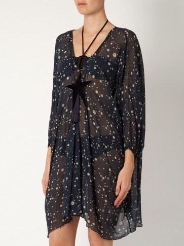 ADRIANA DEGREAS Constellation-print silk-georgette kaftan navy ~ designer kaftans ~ chic poolside cover ups ~ stylish cover up ~ holiday fashion ~ sheer - flipped