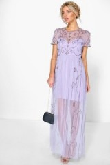 BOOHOO BOUTIQUE CORINE BOUTIQUE EMBELLISHED MAXI DRESS – long party dresses – lilac evening fashion – semi sheer – going out glamour