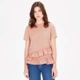 Warehouse cotton poplin ruffle tee in light pink – ruffled tees – casual tops – feminine style fashion – short sleeved t-shirts