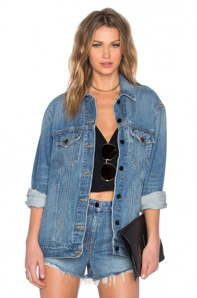 DENIM X ALEXANDER WANG ~ DENIM X ALEXANDER WANG in light indigo aged – as worn by Kendall Jenner at LAX airport, 1 July 2016. Casual star style | celebrity travel jackets | street style fashion - flipped