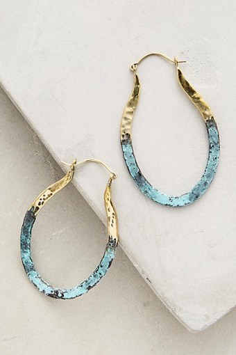 Anthropologie ~ Detta Hoop Earrings brass/turquoise. Large hoops | blue fashion jewellery | drop earrings | boho style - flipped