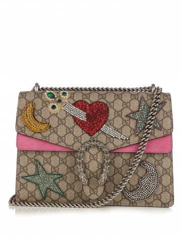 GUCCI Dionysus GG Supreme embellished shoulder bag. Luxe accessories – designer handbags – luxury bags – chain strap - flipped