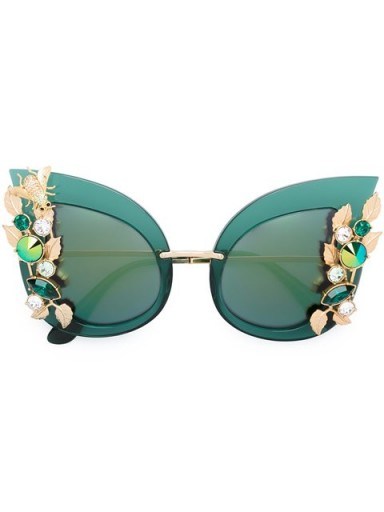 DOLCE & GABBANA embellished sunglasses in green – as worn by Olivia Palermo for her Statement Sunglasses editorial, 28 July 2016. Celebrity fashion | star style | designer eyewear | crystal embellishments | luxe accessories - flipped