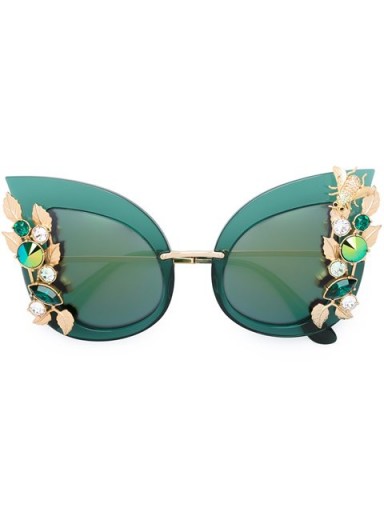 DOLCE & GABBANA embellished sunglasses in green – as worn by Olivia Palermo for her Statement Sunglasses editorial, 28 July 2016. Celebrity fashion | star style | designer eyewear | crystal embellishments | luxe accessories
